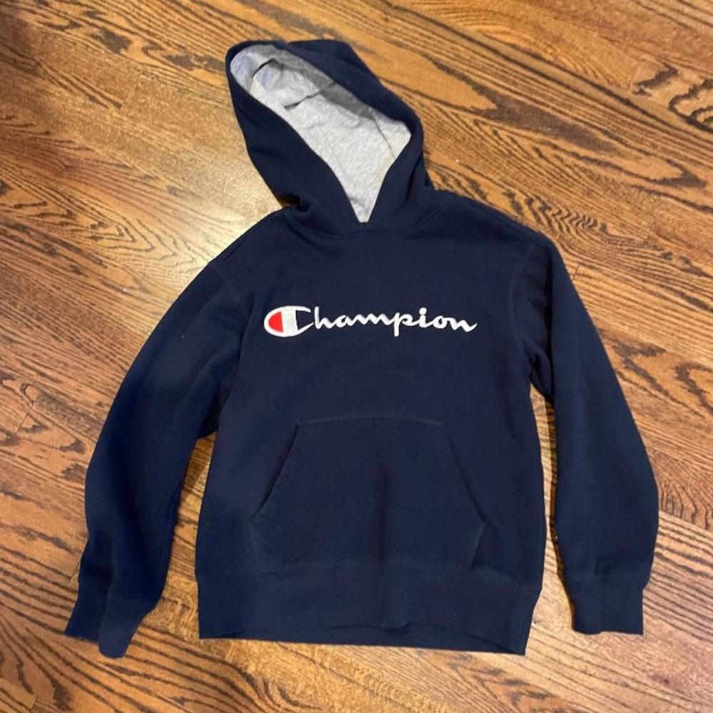 Youth Small Navy Champion Hooded Sweatshirt